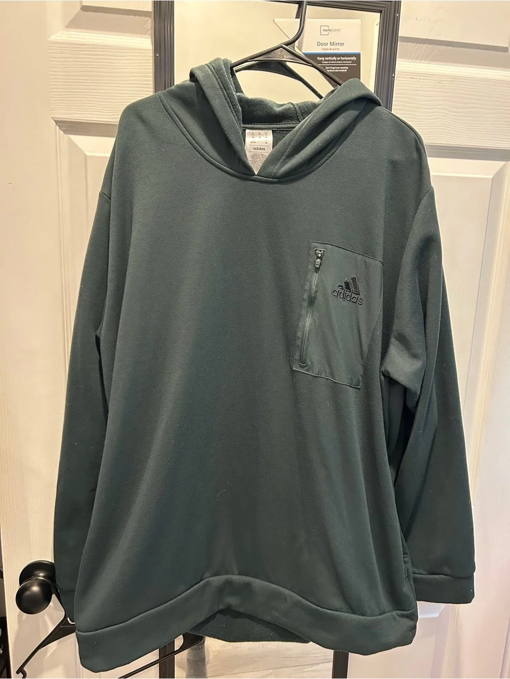 adidas Dark Green Pullover Hoodie with Zip Chest Pocket